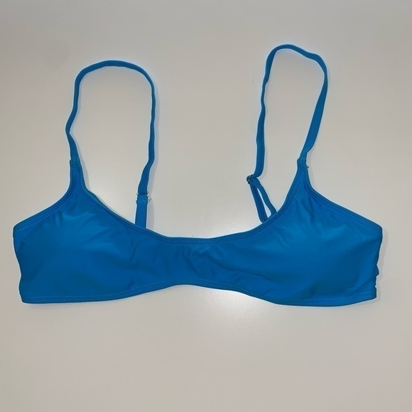 Triangle Scoop-Neck Bikini Padded Top Solid Blue and Gold - Picture 1 of 8